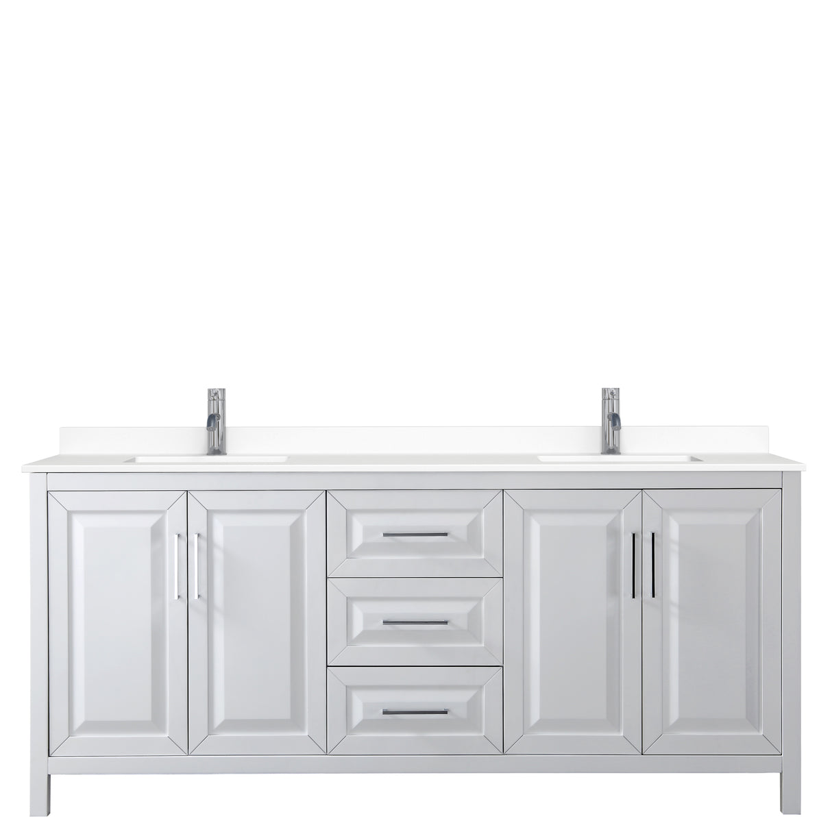 Daria 80 Inch Double Bathroom Vanity in White White Cultured Marble Countertop Undermount Square Sinks No Mirror