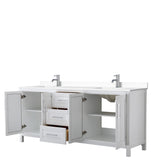 Daria 80 Inch Double Bathroom Vanity in White White Cultured Marble Countertop Undermount Square Sinks No Mirror