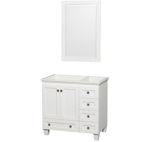 Acclaim 36 Inch Single Bathroom Vanity in White No Countertop No Sink and 24 Inch Mirror