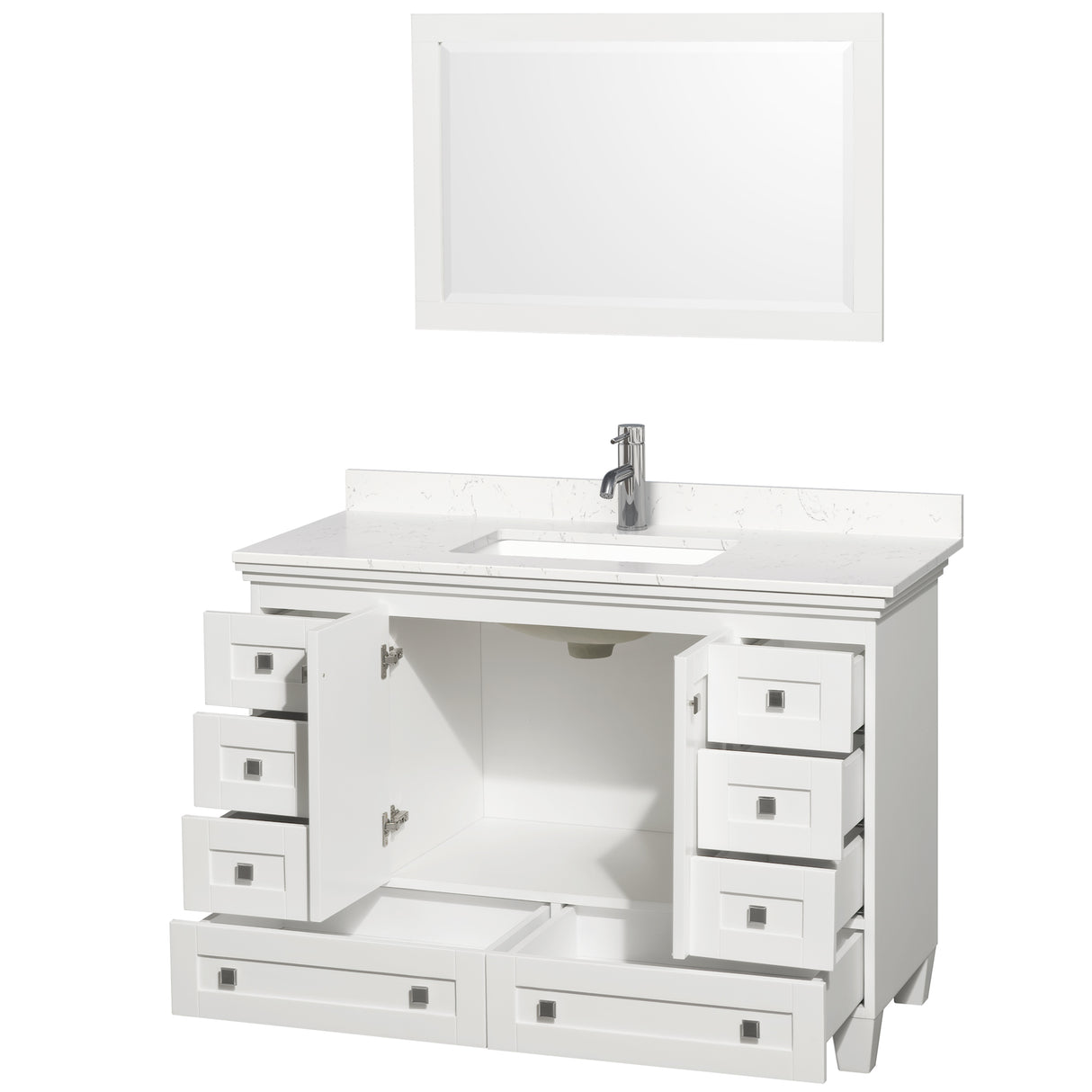 Acclaim 48 Inch Single Bathroom Vanity in White Carrara Cultured Marble Countertop Undermount Square Sink 24 Inch Mirror