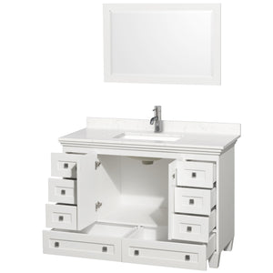 Acclaim 48 Inch Single Bathroom Vanity in White Carrara Cultured Marble Countertop Undermount Square Sink 24 Inch Mirror