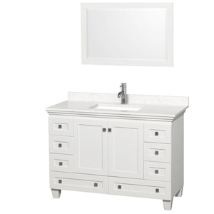 Acclaim 48 Inch Single Bathroom Vanity in White Carrara Cultured Marble Countertop Undermount Square Sink 24 Inch Mirror
