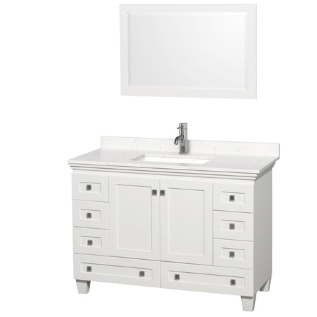 Acclaim 48 Inch Single Bathroom Vanity in White Carrara Cultured Marble Countertop Undermount Square Sink 24 Inch Mirror