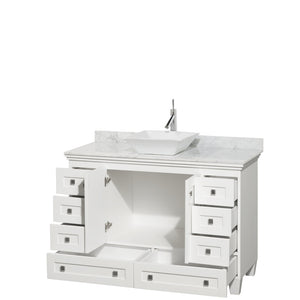 Acclaim 48 Inch Single Bathroom Vanity in White White Carrara Marble Countertop Pyra White Sink and No Mirror