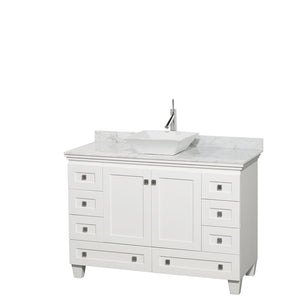 Acclaim 48 Inch Single Bathroom Vanity in White White Carrara Marble Countertop Pyra White Sink and No Mirror