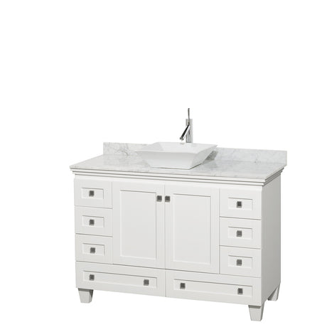 Acclaim 48 Inch Single Bathroom Vanity in White White Carrara Marble Countertop Pyra White Sink and No Mirror
