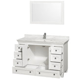 Acclaim 48 Inch Single Bathroom Vanity in White White Carrara Marble Countertop Undermount Square Sink and 24 Inch Mirror