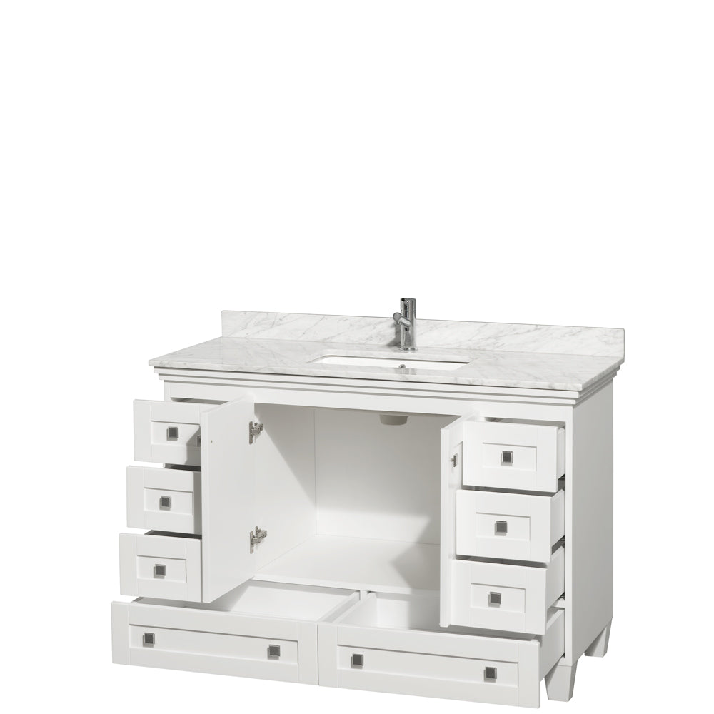 Acclaim 48 Inch Single Bathroom Vanity in White White Carrara Marble Countertop Undermount Square Sink and No Mirror