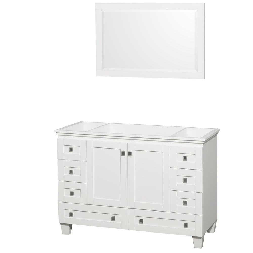 Acclaim 48 Inch Single Bathroom Vanity in White No Countertop No Sink and 24 Inch Mirror
