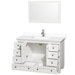 Acclaim 48 Inch Single Bathroom Vanity in White White Cultured Marble Countertop Undermount Square Sink 24 Inch Mirror
