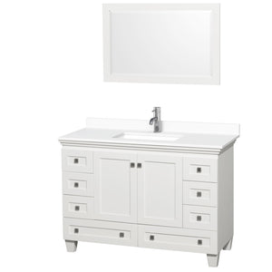 Acclaim 48 Inch Single Bathroom Vanity in White White Cultured Marble Countertop Undermount Square Sink 24 Inch Mirror