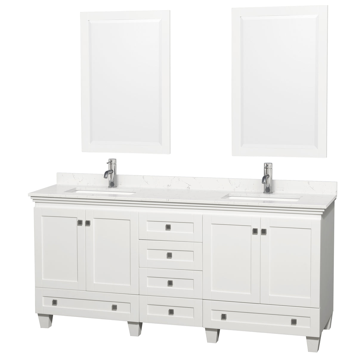 Acclaim 72 Inch Double Bathroom Vanity in White Carrara Cultured Marble Countertop Undermount Square Sinks 24 Inch Mirrors