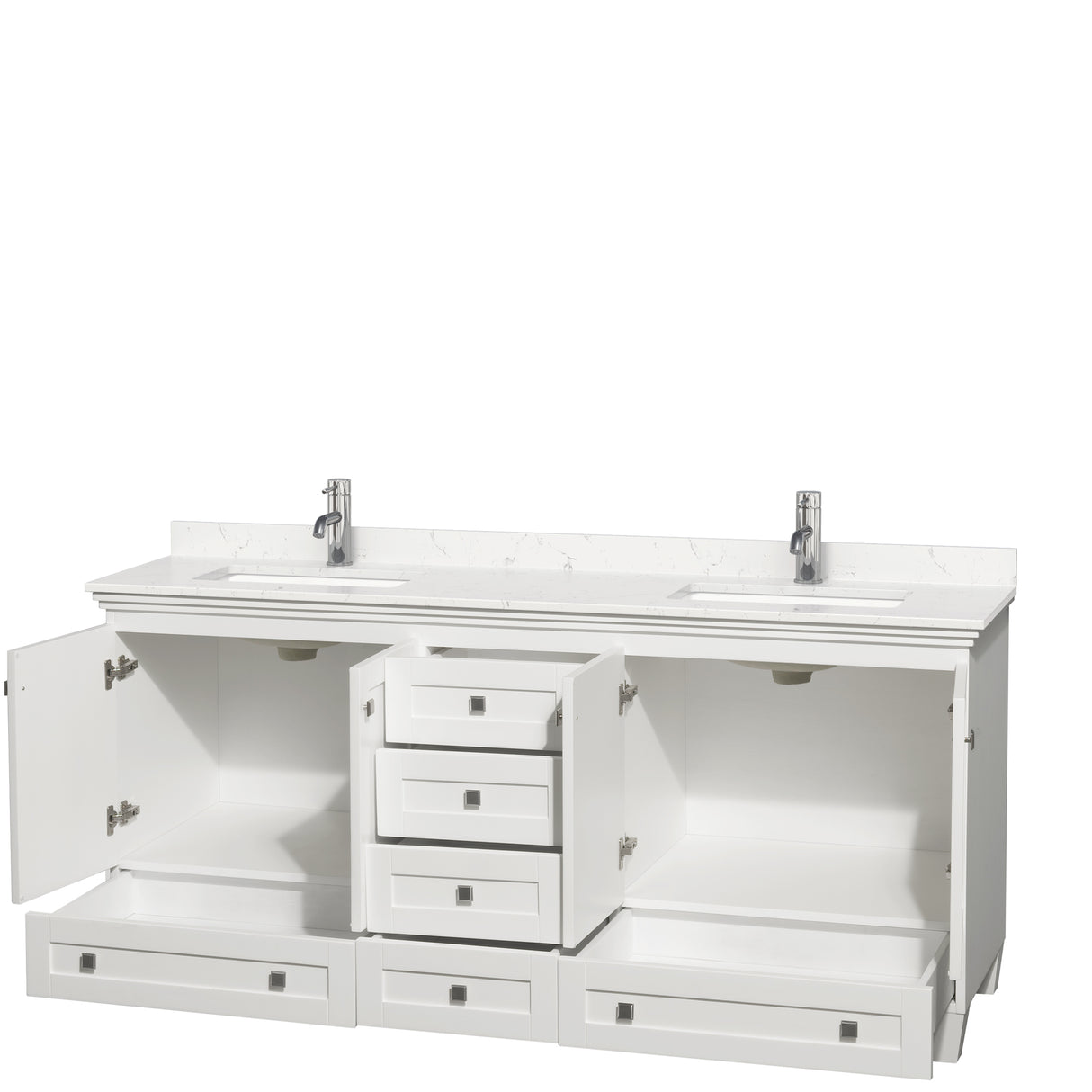 Acclaim 72 Inch Double Bathroom Vanity in White Carrara Cultured Marble Countertop Undermount Square Sinks No Mirrors