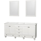 Acclaim 72 Inch Double Bathroom Vanity in White No Countertop No Sinks and 24 Inch Mirrors