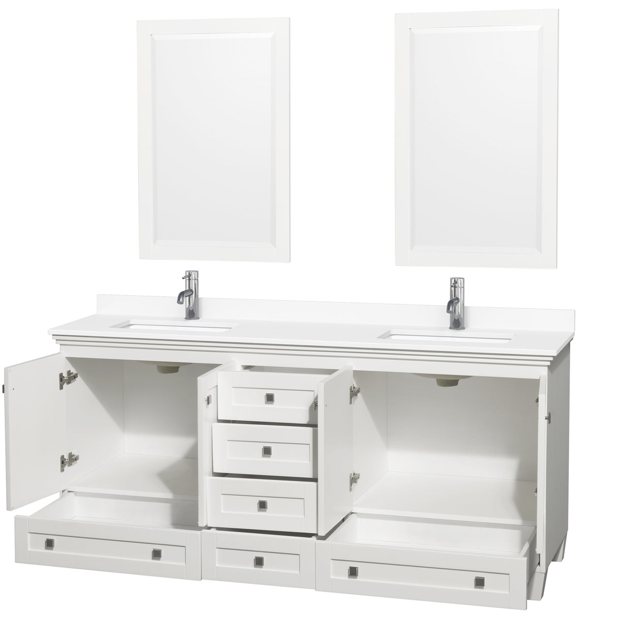 Acclaim 72 Inch Double Bathroom Vanity in White White Cultured Marble Countertop Undermount Square Sinks 24 Inch Mirrors