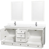 Acclaim 72 Inch Double Bathroom Vanity in White White Cultured Marble Countertop Undermount Square Sinks 24 Inch Mirrors