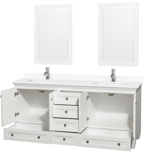 Acclaim 72 Inch Double Bathroom Vanity in White White Cultured Marble Countertop Undermount Square Sinks 24 Inch Mirrors