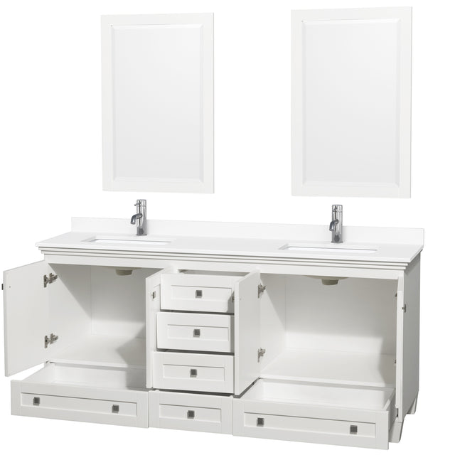 Acclaim 72 Inch Double Bathroom Vanity in White White Cultured Marble Countertop Undermount Square Sinks 24 Inch Mirrors