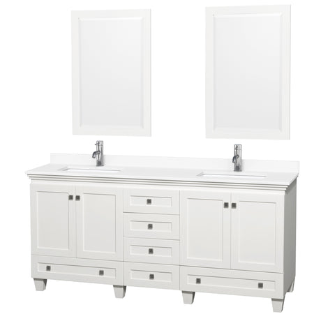 Acclaim 72 Inch Double Bathroom Vanity in White White Cultured Marble Countertop Undermount Square Sinks 24 Inch Mirrors