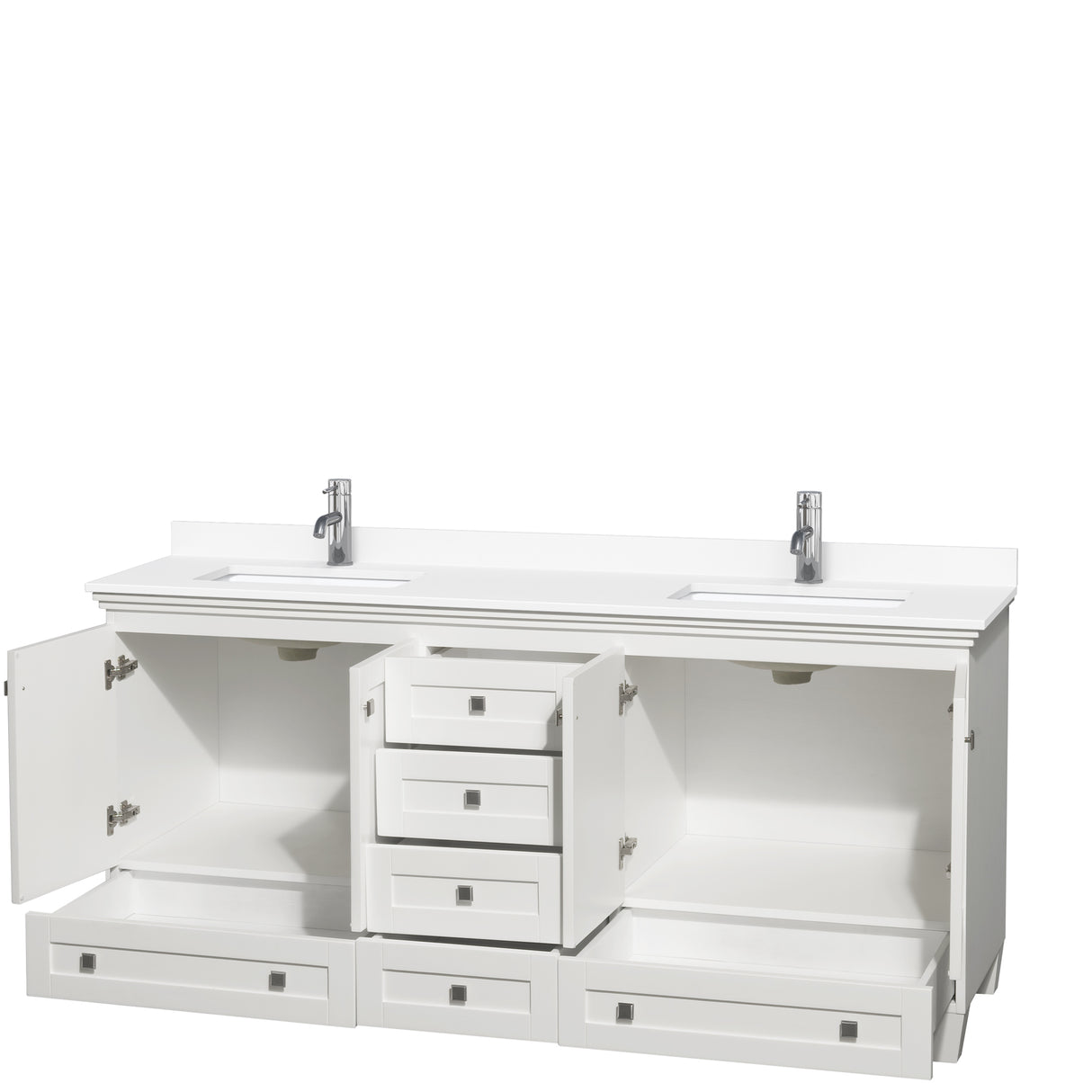 Acclaim 72 Inch Double Bathroom Vanity in White White Cultured Marble Countertop Undermount Square Sinks No Mirrors