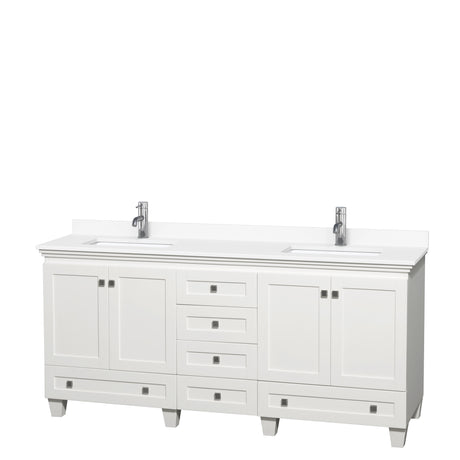 Acclaim 72 Inch Double Bathroom Vanity in White White Cultured Marble Countertop Undermount Square Sinks No Mirrors