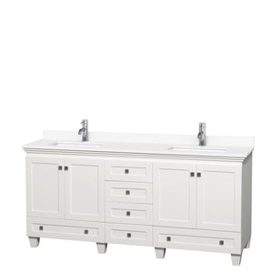 Acclaim 72 Inch Double Bathroom Vanity in White White Cultured Marble Countertop Undermount Square Sinks No Mirrors