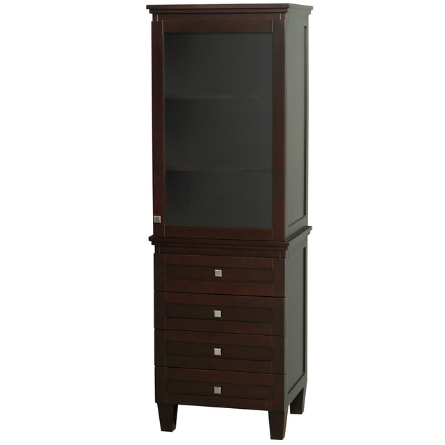 Acclaim Bathroom Linen Tower in Espresso with Shelved Cabinet Storage and 4 Drawers