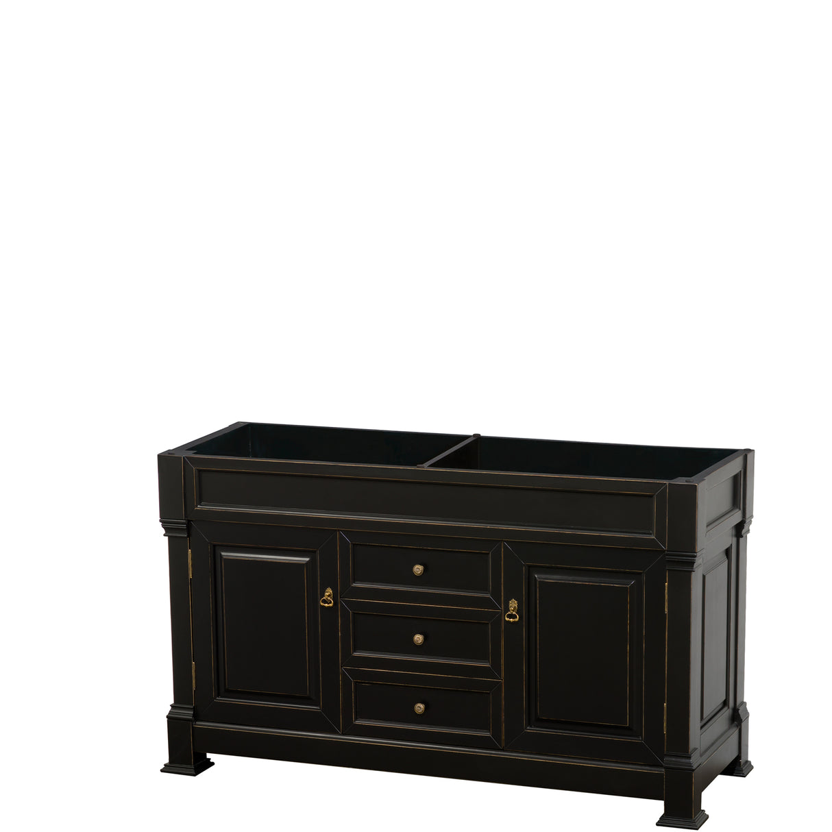 Andover 60 Inch Double Bathroom Vanity in Black No Countertop No Sink and No Mirror