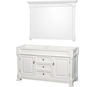Andover 60 Inch Double Bathroom Vanity in White No Countertop No Sink and 56 Inch Mirror