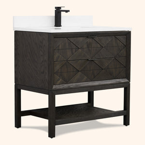 Legion Furniture 36" VANITY BROWN OAK FINISH WITH 1" THICK WHITE ARTIFICIAL STONE WH2236-BO-KD