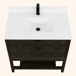 Legion Furniture 36" VANITY BROWN OAK FINISH WITH 1" THICK WHITE ARTIFICIAL STONE WH2236-BO-KD