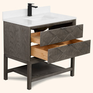 Legion Furniture 36" VANITY GREY OAK FINISH WITH 1" THICK WHITE ARTIFICIAL STONE WH2236-GO-KD