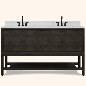 Legion Furniture 60" VANITY BROWN OAK FINISH WITH 1" THICK WHITE ARTIFICIAL STONE WH2260-BO-KD