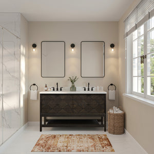 Legion Furniture 60" VANITY BROWN OAK FINISH WITH 1" THICK WHITE ARTIFICIAL STONE WH2260-BO-KD