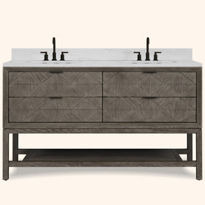 Legion Furniture 60" VANITY GREY OAK FINISH WITH 1" THICK WHITE ARTIFICIAL STONE WH2260-GO-KD