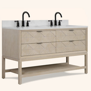 Legion Furniture 60" VANITY WHITEWASHED OAK FINISH WITH 1" THICK WHITE ARTIFICIAL STONE WH2260-WO-KD