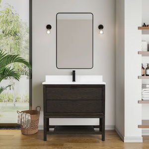 Legion Furniture  36" VANITY BROWN OAK FINISH WITH 1" THICK WHITE ARTIFICIAL STONE WH2436-BO-KD