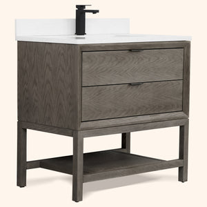 Legion Furniture 36" VANITY GREY OAK FINISH WITH 1" THICK WHITE ARTIFICIAL STONE WH2436-GO-KD