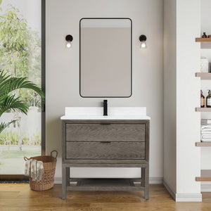 Legion Furniture 36" VANITY GREY OAK FINISH WITH 1" THICK WHITE ARTIFICIAL STONE WH2436-GO-KD