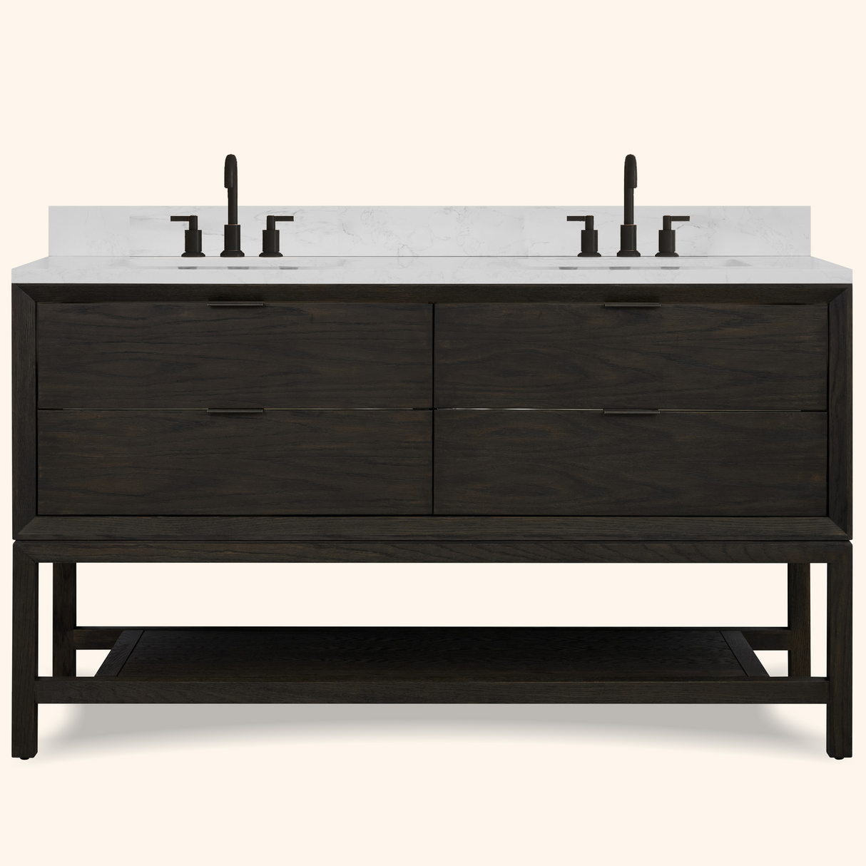 Legion Furniture 60" VANITY BROWN OAK FINISH WITH 1" THICK WHITE ARTIFICIAL STONE WH2460-BO-KD