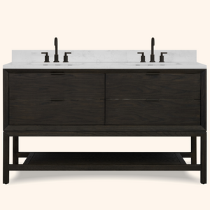 Legion Furniture 60" VANITY BROWN OAK FINISH WITH 1" THICK WHITE ARTIFICIAL STONE WH2460-BO-KD