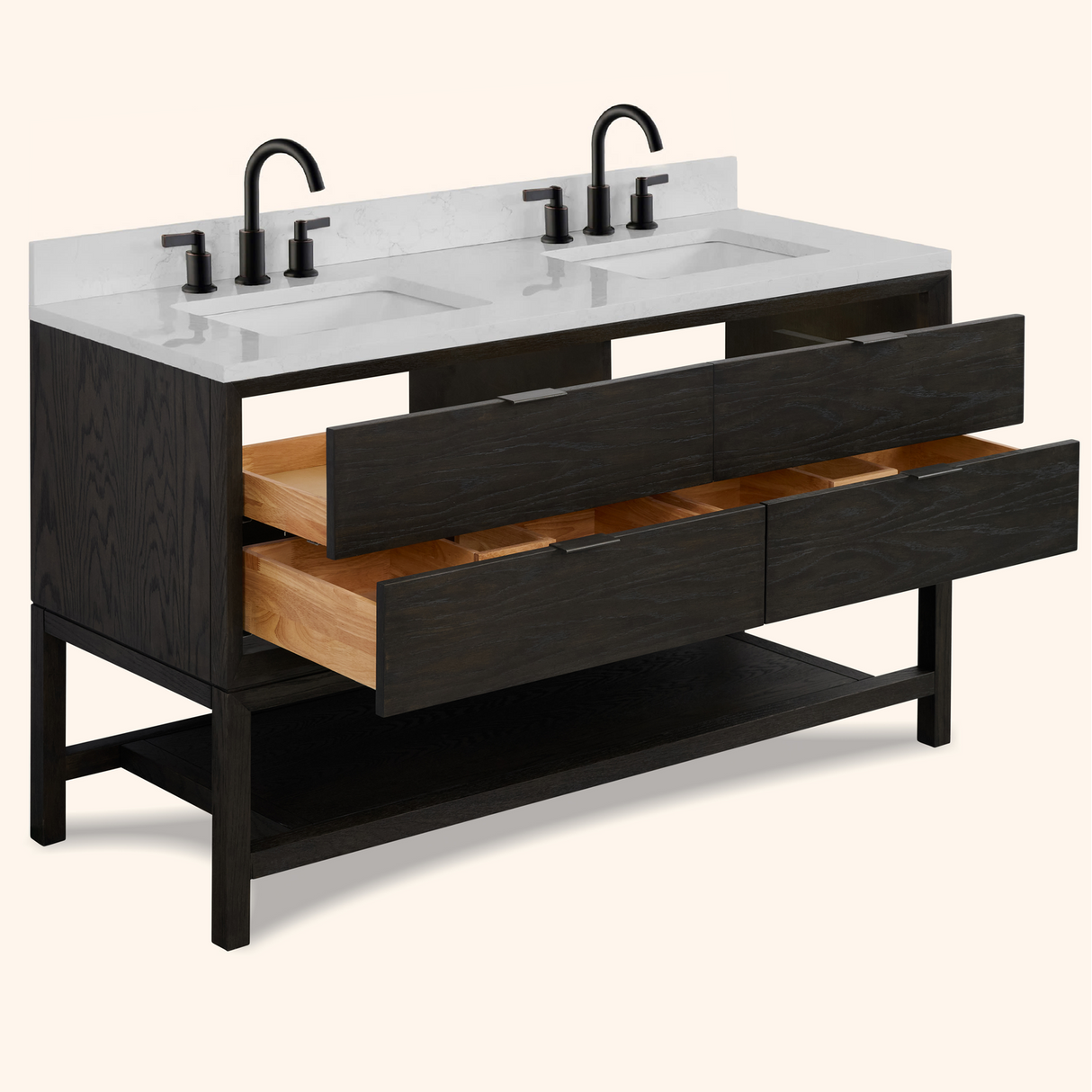 Legion Furniture 60" VANITY BROWN OAK FINISH WITH 1" THICK WHITE ARTIFICIAL STONE WH2460-BO-KD