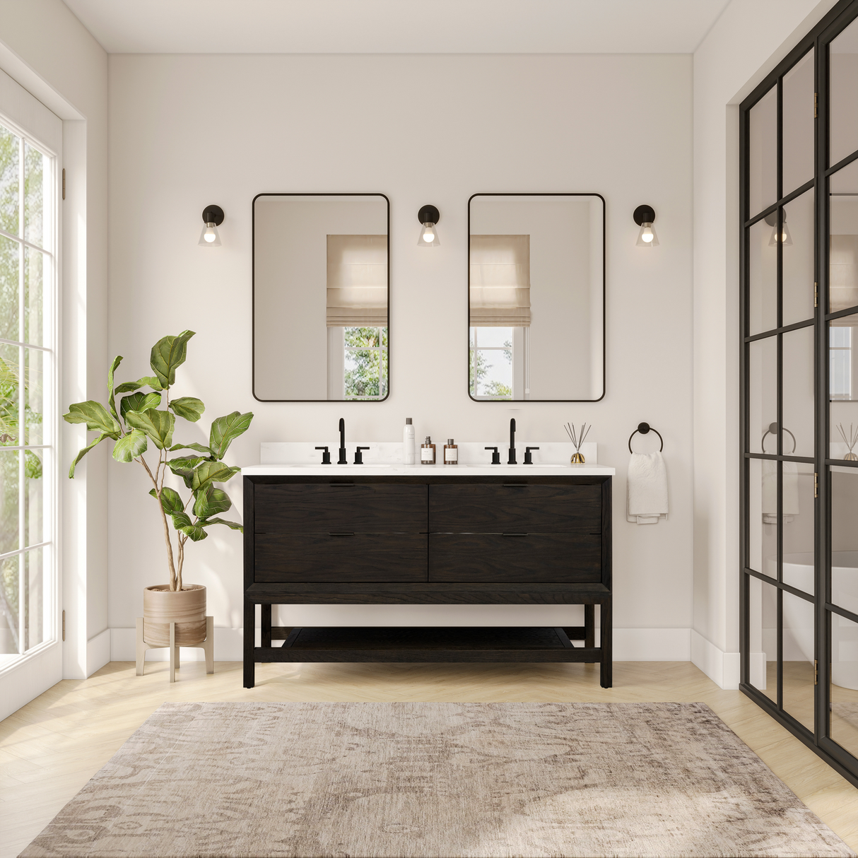 Legion Furniture 60" VANITY BROWN OAK FINISH WITH 1" THICK WHITE ARTIFICIAL STONE WH2460-BO-KD