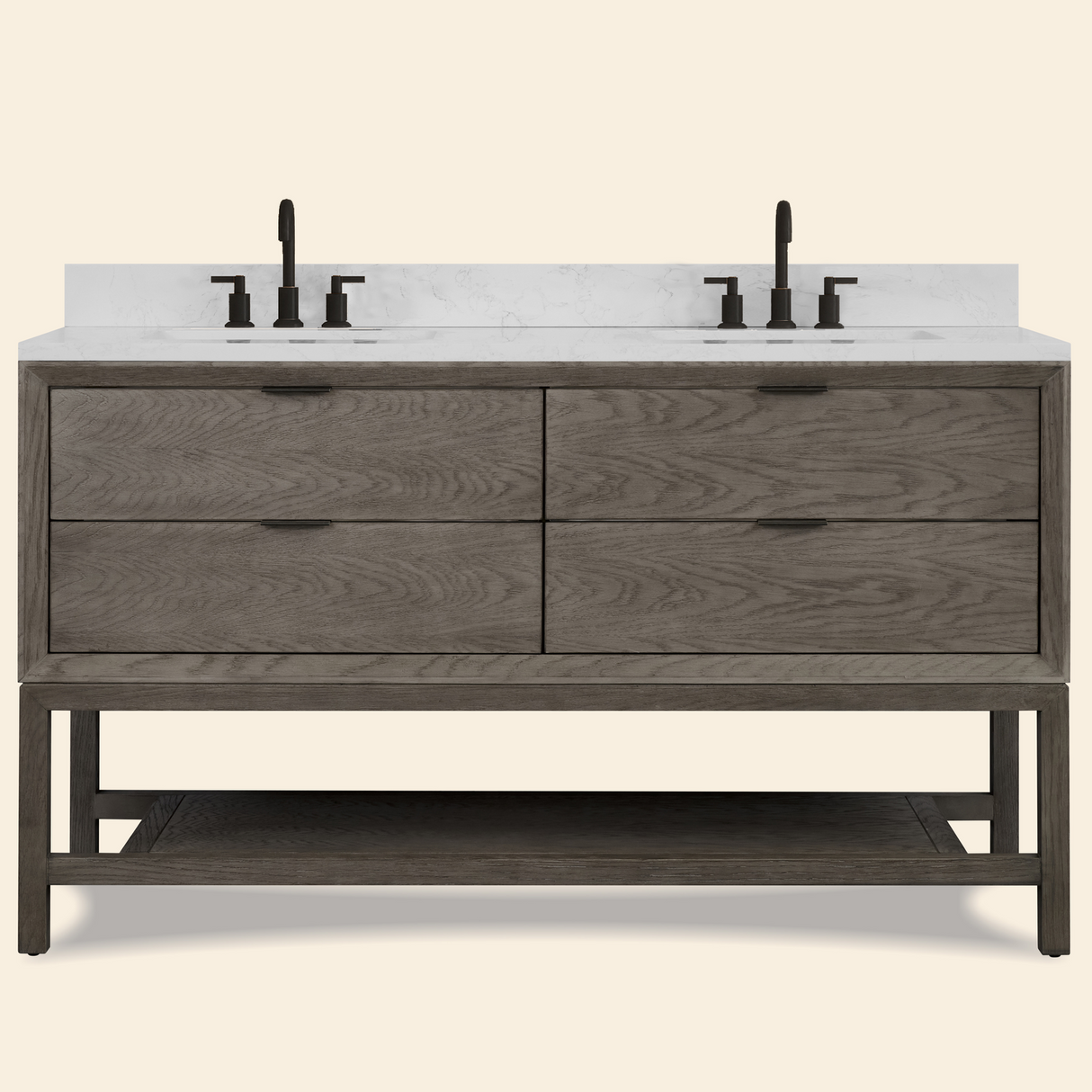 Legion Furniture 60" VANITY GREY OAK FINISH WITH 1" THICK WHITE ARTIFICIAL STONE WH2460-GO-KD