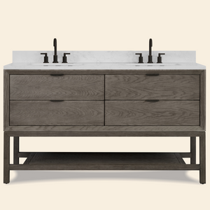 Legion Furniture 60" VANITY GREY OAK FINISH WITH 1" THICK WHITE ARTIFICIAL STONE WH2460-GO-KD