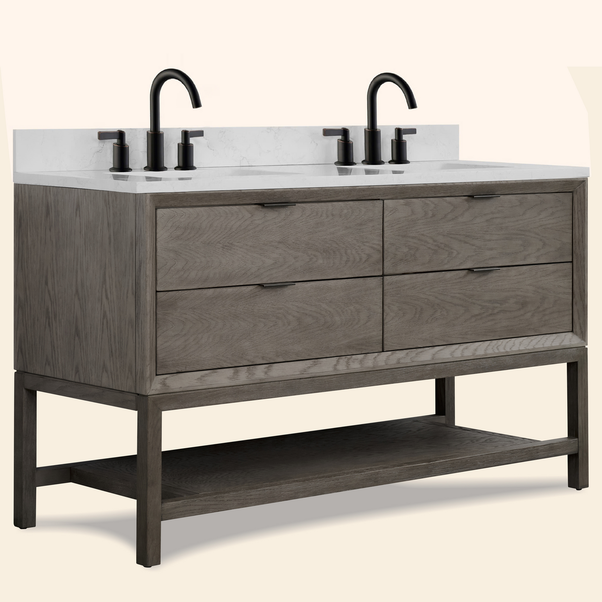 Legion Furniture 60" VANITY GREY OAK FINISH WITH 1" THICK WHITE ARTIFICIAL STONE WH2460-GO-KD