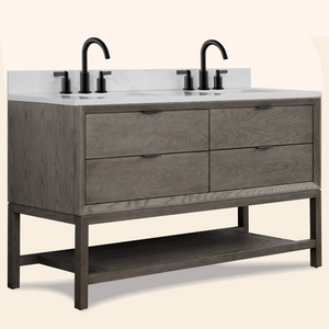 Legion Furniture 60" VANITY GREY OAK FINISH WITH 1" THICK WHITE ARTIFICIAL STONE WH2460-GO-KD