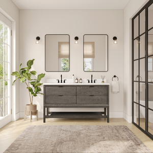Legion Furniture 60" VANITY GREY OAK FINISH WITH 1" THICK WHITE ARTIFICIAL STONE WH2460-GO-KD