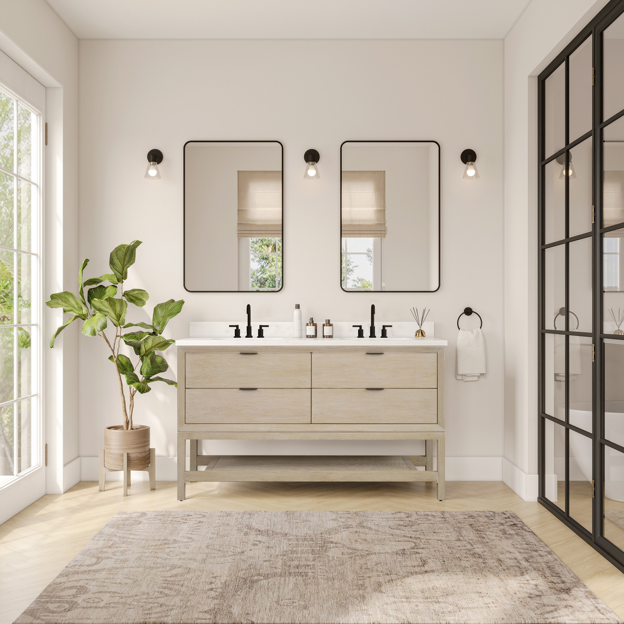 Legion Furniture 60" VANITY WHITEWASHED OAK FINISH WITH 1" THICK WHITE ARTIFICIAL STONE WH2460-WO-KD