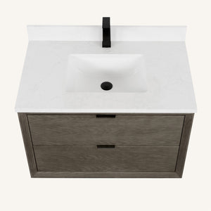 Legion Furniture 36" VANITY GREY OAK FINISH WITH 1" THICK WHITE ARTIFICIAL STONE WH2536-GO